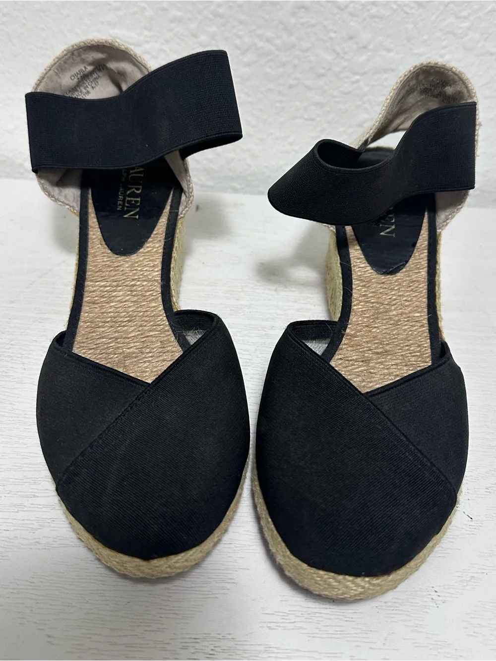 Lauren Ralph Lauren Espadrille Wedge Sandals - Black and Natural- Charla